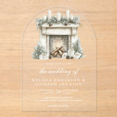 Witte Ivoren Kerst Open Haard Boog Huwelijk Acryl Uitnodigingen (Voorkant)