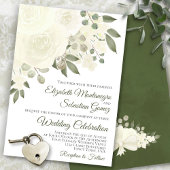 Witte ivoren Rozen en bloesems Elegant Wedding Kaart