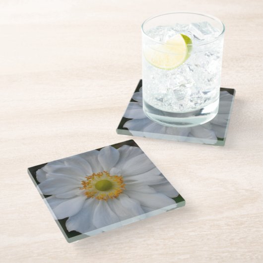 Witte Japanse Anemone Floral Glazen Onderzetter (Schuin)