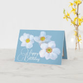 Witte Japanse anemones Sky Blue Color Background Kaart (Gele Bloem)