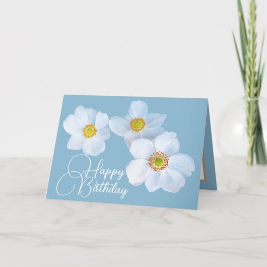 Witte Japanse anemones Sky Blue Color Background Kaart (Voorkant)
