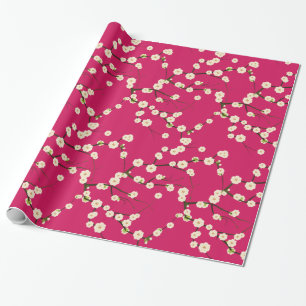 Witte Japanse Cherry Blossom Branches op Red Cadeaupapier