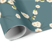 Witte Japanse Cherry Blossom op Forest Green Cadeaupapier (Rol Hoek)