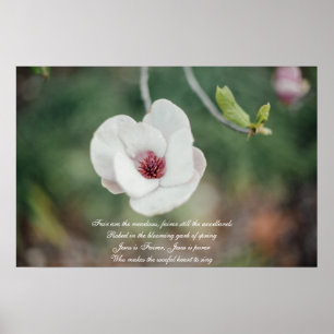 Witte Japanse Magnolia Flower met Old Hymn Poster
