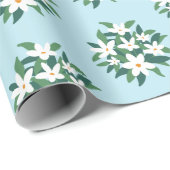 Witte Jasmijn Bloem Boeket Bloemen op Blauw Cadeaupapier (Rol Hoek)