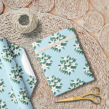 Witte jasmijn bloemboeket bloemstuk op blauwe acht