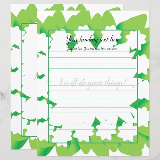 Witte Jasmijn Bloemen Gevoerde Schrijfpapier (Voorkant / Achterkant)