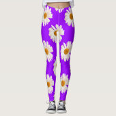 Witte jasmijn op neon paarse achtergrond leggings (Voorkant)