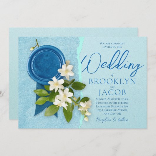 Witte Jasmijnen bruiloft uitnodiging (Voorkant / Achterkant)