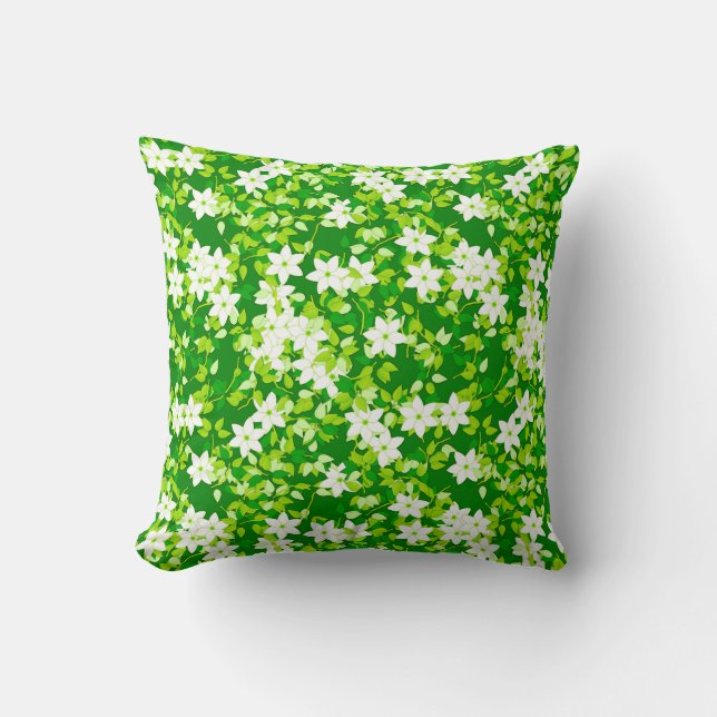 Witte jasmine uit groene bladeren kussen (Voorkant)