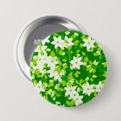 Witte jasmine uit groene bladeren ronde button 7,6 cm (Voorkant /achterkant)