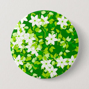 Witte jasmine uit groene bladeren ronde button 7,6 cm
