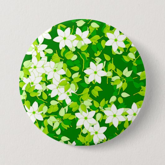 Witte jasmine uit groene bladeren ronde button 7,6 cm (Voorkant)