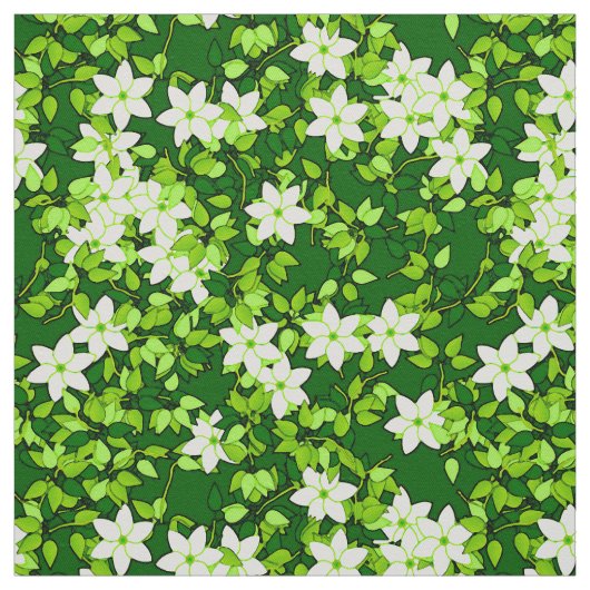 Witte jasmine uit groene bladeren stof (Swatch)