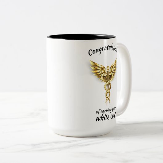 Witte Jassen Ceremonie Gouden Medisch  Tweekleurige Koffiemok (Voorkant rechts)