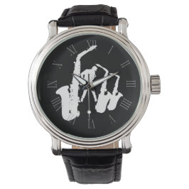 Witte Jazz Sax Jazzman Romeinse cijfers W3 Horloge