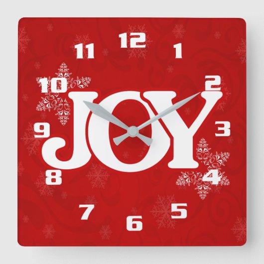 Witte JOY op Elegant Rode Kerst Vierkante Klok (Voorkant)