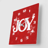 Witte JOY op Elegant Rode Kerst Vierkante Klok (Hoek)
