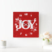 Witte JOY op Elegant Rode Kerst Vierkante Klok (Huis)