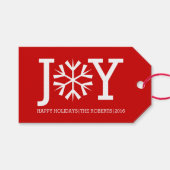 Witte JOY-typografie en sneeuwvlokken rode kerst Cadeaulabel (Voorkant (Horizontaal))