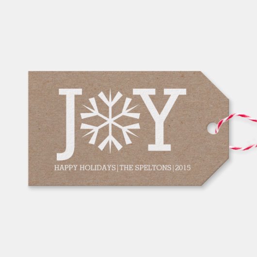 Witte JOY typografie & sneeuwvlok moderne Kerstmis Cadeaulabel (Voorkant (Horizontaal))