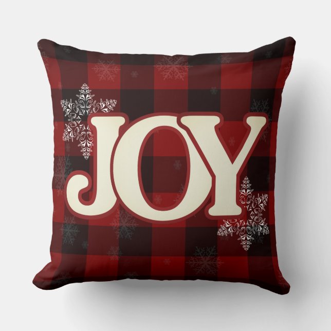 Witte JOY van Kerst Elegant Rode buffelruit Kussen (Voorkant)