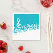 Witte Jumbled Musical Notes op Turquoise Servetten (Insitu)