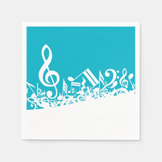 Witte Jumbled Musical Notes op Turquoise Servetten (Voorkant)