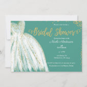 Witte jurk & gouden glitters turquoise bruidsmeisj kaart (Voorkant)