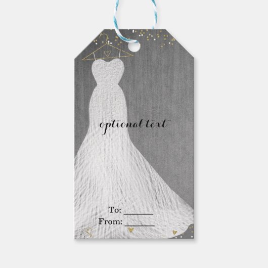 Witte jurk gouden hanger bruidsdouche feestgave cadeaulabel (Voorkant)
