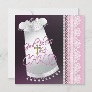 Witte jurk kruis baby meisje roze zwart doop kaart