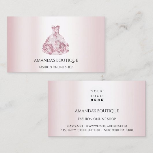 Witte Jurk Logo Mode Bruiloft Evenement Roos Kant Visitekaartje (Voorkant / Achterkant)