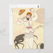 Witte jurk met rozenriem van George Barbier Briefkaart (Voorkant / Achterkant)