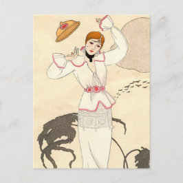 Witte jurk met rozenriem van George Barbier Briefkaart