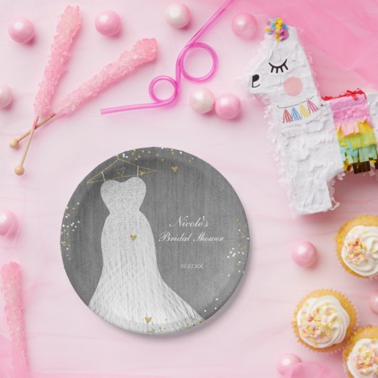 Witte Jurk op Gold Hanger Vrijgezellenfeest Party Papieren Bordje (Feest)