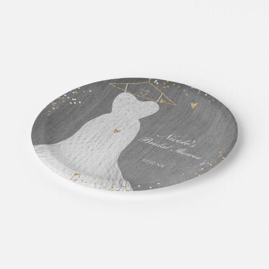 Witte Jurk op Gold Hanger Vrijgezellenfeest Party Papieren Bordje (Gekanteld)