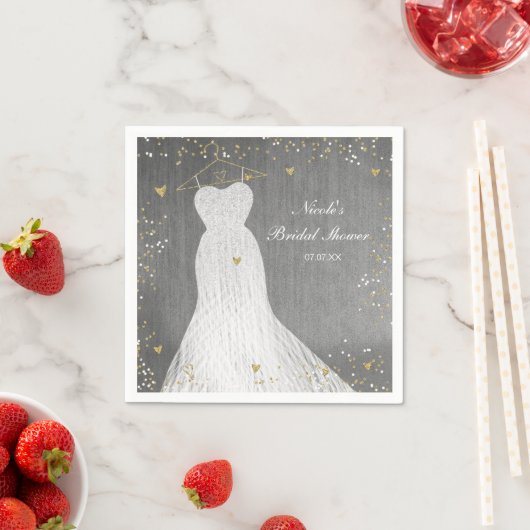 Witte jurk op Gold Hanger Vrijgezellenfeest Servetten (Insitu)