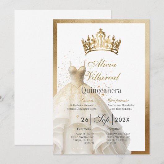 Witte jurk quinceañera kaart (Voorkant / Achterkant)