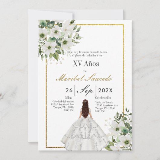 Witte jurk quinceañera kaart (Voorkant)