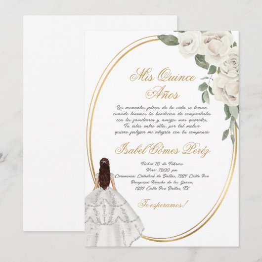 Witte jurk Quinceanera silhouet Kaart (Voorkant / Achterkant)