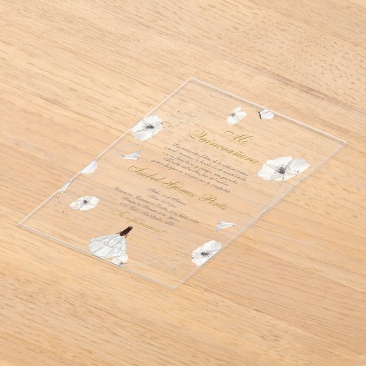 Witte jurk Quinceanera silhouet Spaans Acryl Uitnodigingen (Laagn)