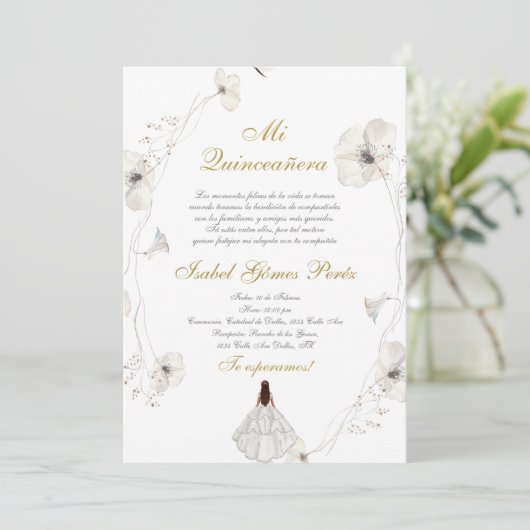 Witte jurk Quinceanera silhouet Spaans Kaart (Staand voorkant)