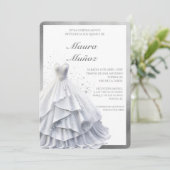 Witte jurk quinceañera uitnodiging (Staand voorkant)