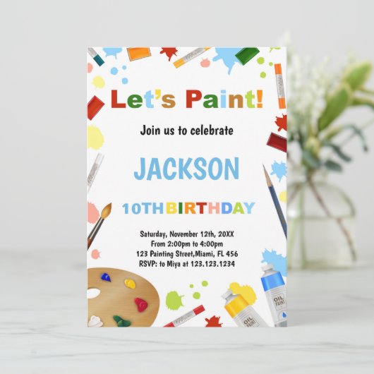 Witte jurk voor rommelverf uitnodigingen (Staand voorkant)