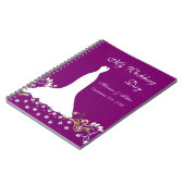 Witte jurk, zwendel op een paarse bruiloft-laptop notitieboek (Linkerzijde)