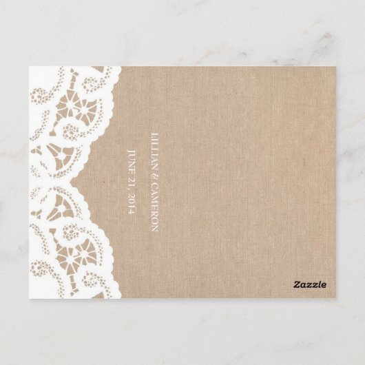 Witte jute kant dagelijks bruiloft menu (Achterkant)