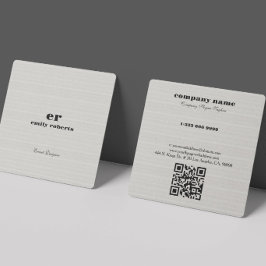 Witte jute linnen QR-code visitekaart Vierkante Visitekaartje