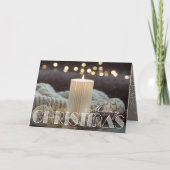 Witte Kaars Gezellige Kerstmis Gevouwen Feestdagen Kaart (Voorkant)