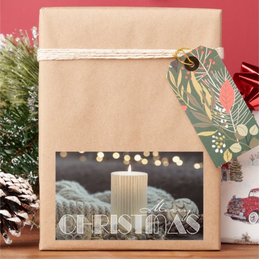 Witte Kaars Kerst Cozy Rechthoekige Sticker (Feestdagen)