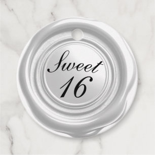 Witte kaars was zegel druppel Sweet 16 bruiloft Bedankjes Labels